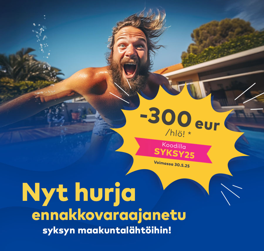 Nyt hurja ennakkovaraajanetu syksyn maakuntalähtöihin! – 300 eur / hlö. Koodilla SYKSY25. Voimassa 30.5.25